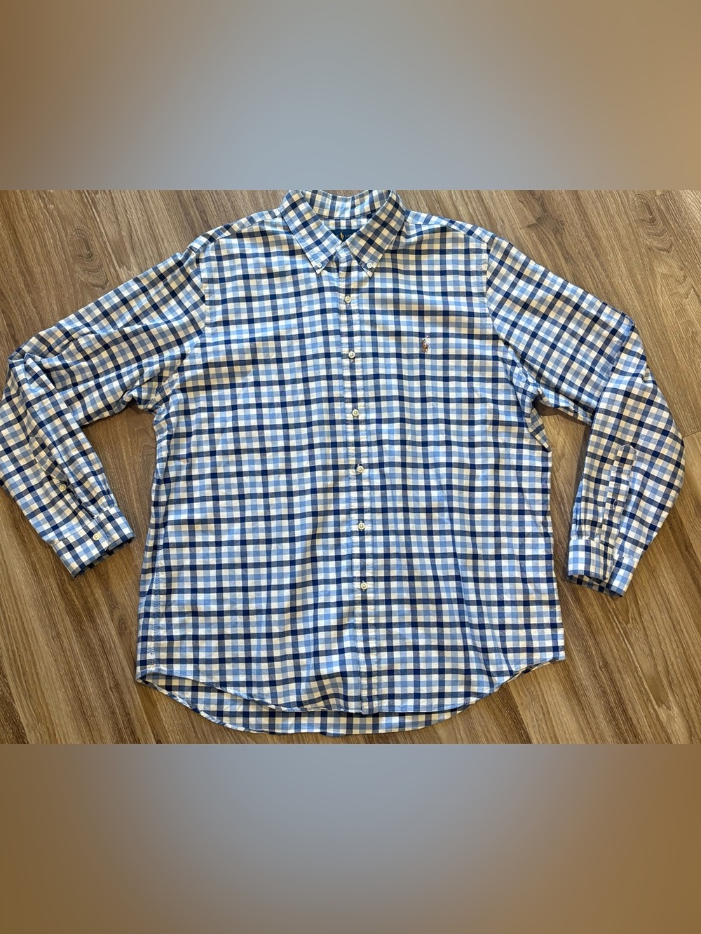 Ralph Lauren Blue and White Checked Button-Down Shirt‎ XXL